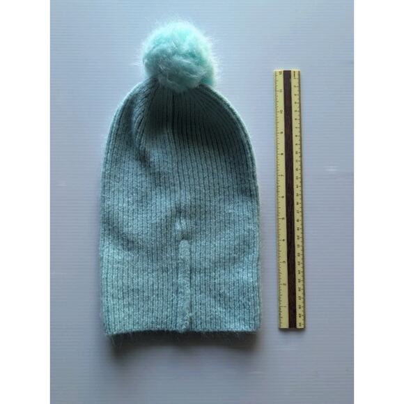 Mint Green Ribbed Knit Pom Beanie Hat Soft Slouchy Winter Women's - Picture 3 of 4